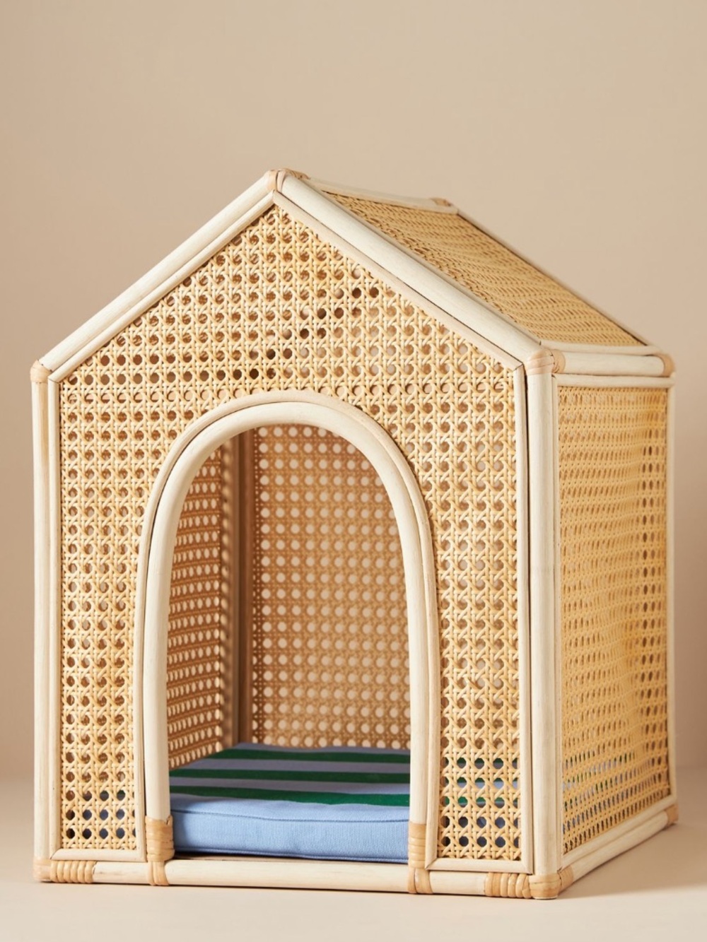 Anthropologie Rattan Dog House Bed in Natural Tan